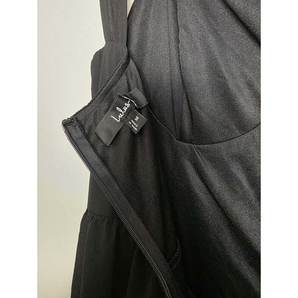 Lulus Carlynda Black Tiered Bustier Chiffon Basque Waist A Line Maxi Dress M - Picture 14 of 14